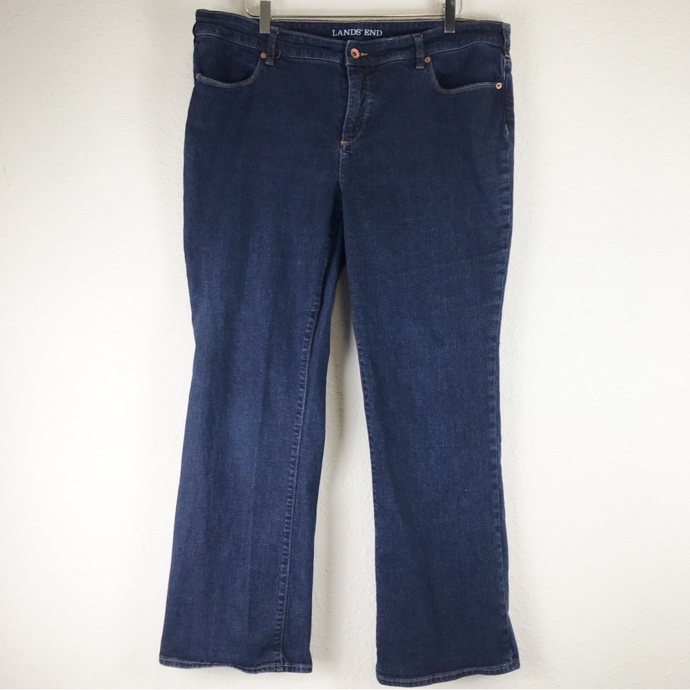 Lands' End Dark Wash Fit 2 Bootcut Mid Rise Denim Jeans Cotton Blend Size 18W